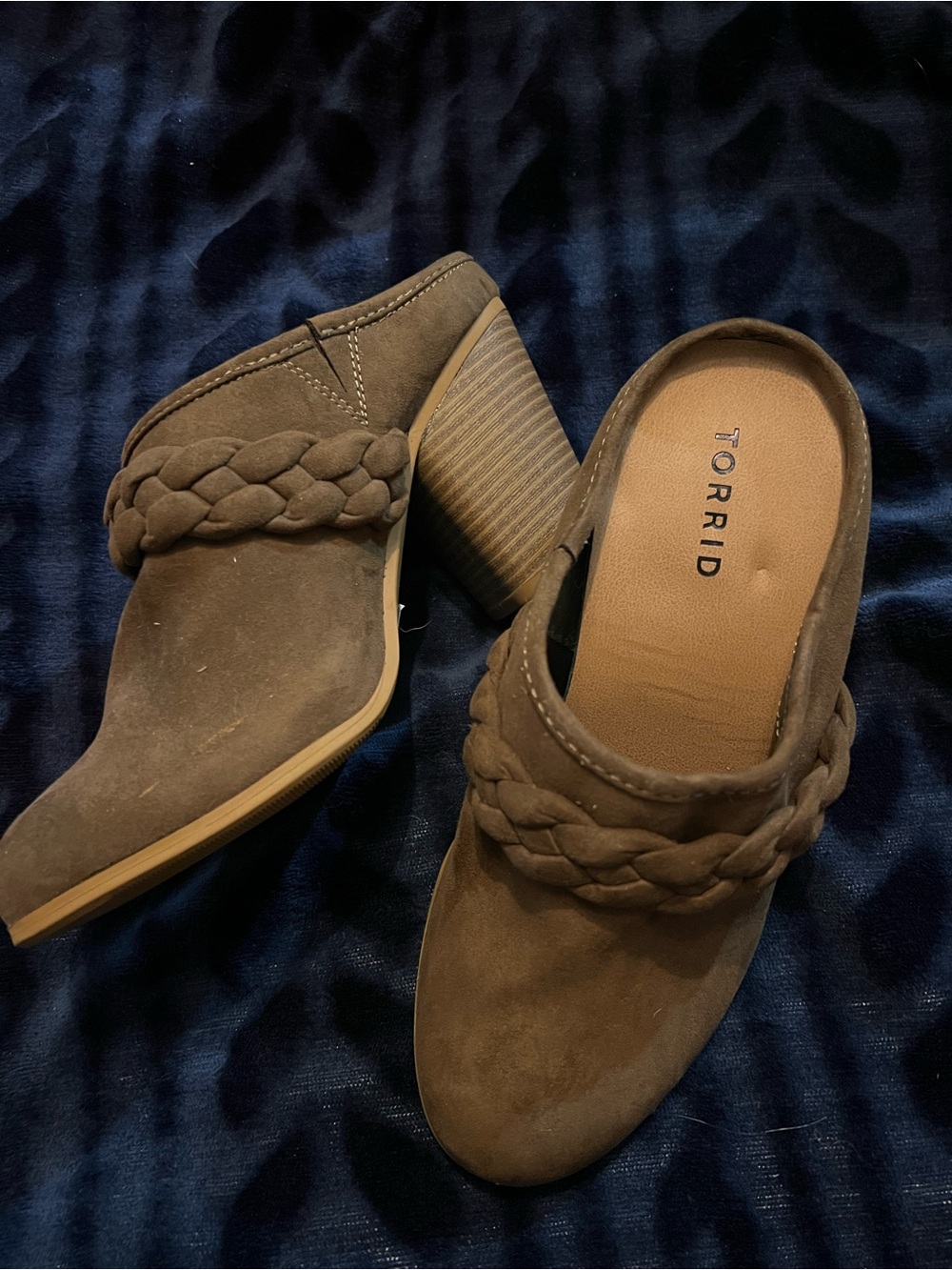 Torrid Brown Braided Suede Block Heel Mules